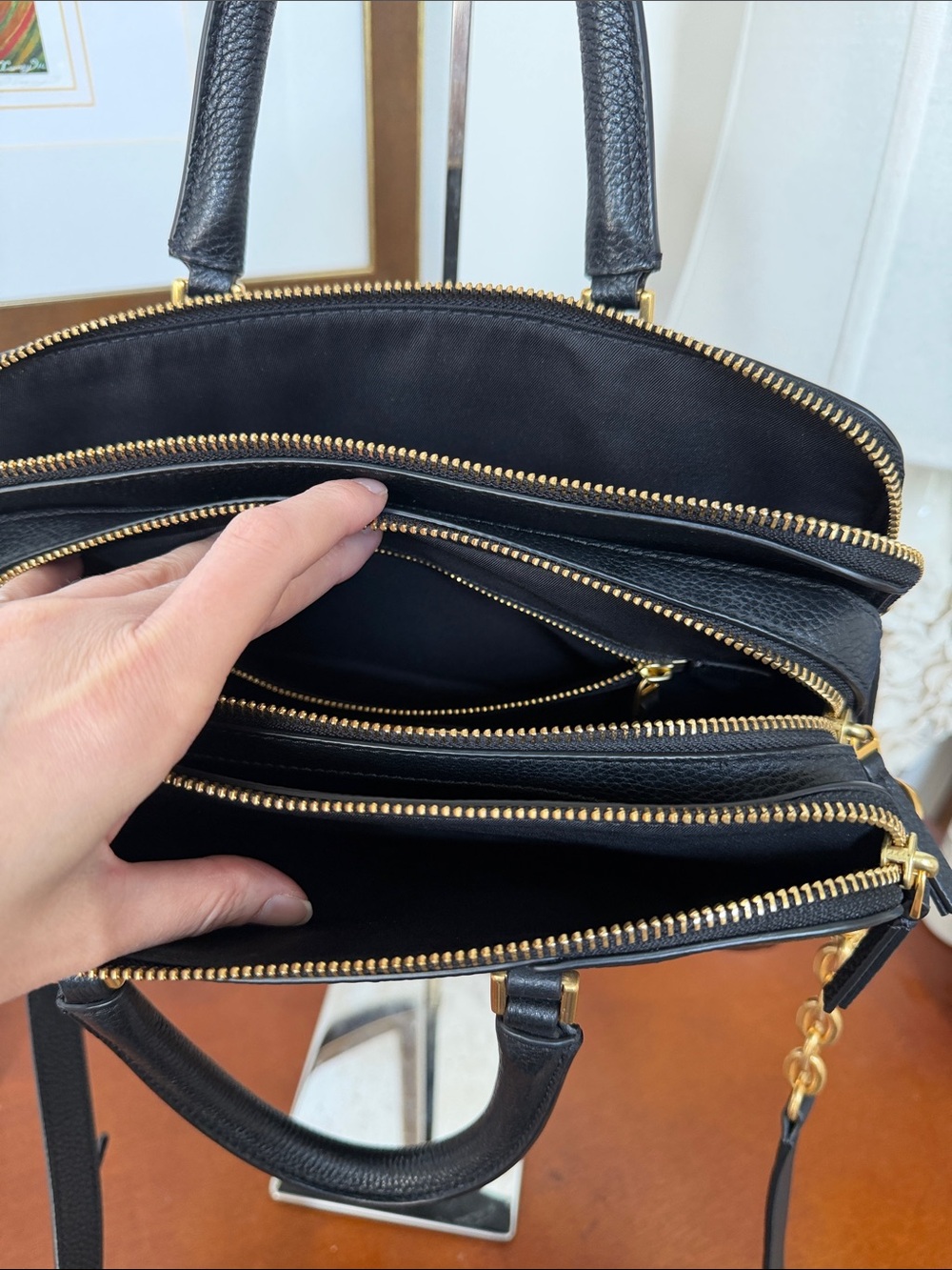 Tory Burch Black Pebbled Leather Satchel with Gold Hardware - Picture 3 of 15